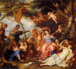 Anton Van Dyck, "Amarilis y Mirtilo". 1632. Schönborn, Pommersfelden. -Recuerda a Tiziano en al posición del desnudo femenino en el later...