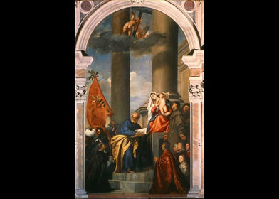 Tiziano Vecellio, "Pala Pesaro" (1519-1526), Venecia, Santa María Gloriosa dei Frari. -Tiziano afronta una "sacra conversazione" para uno...