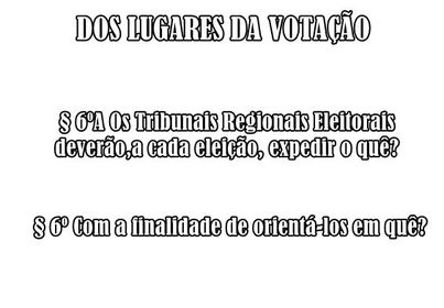 1) expedir instruções aos Juízes Eleitorais. 2) para orientá-los na escolha dos locais de votação de mais fácil acesso para o eleitor def...