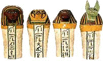 Containers used to hold the internal organs (lungs, stomach, intestines, liver) of the deceased that was going to be mummified; the jars ...