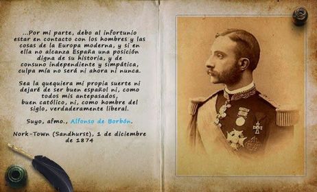 Publicado en 1874, el Rey se compromete a RESPETAR las libertades españolas e INSTAURAR una monarquía liberal y el catolicismo
