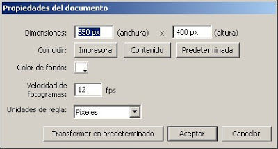 En el programa de edición de animaciones Flash, ¿Cuál es el comando que se emplea para cambiar las dimensiones de la película y el color ...