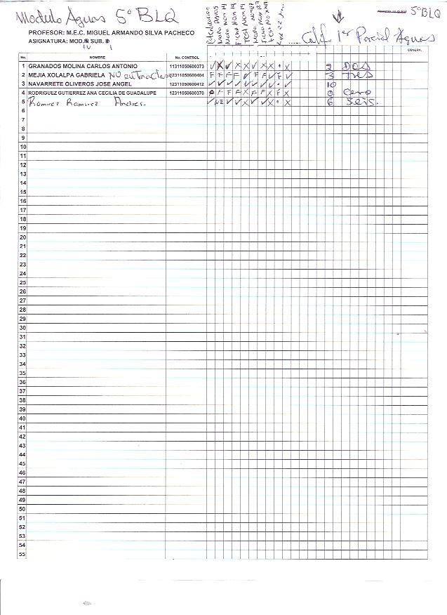 CALIFICACIONES AGUAS 5° BLQ PRIMER PARCIAL
