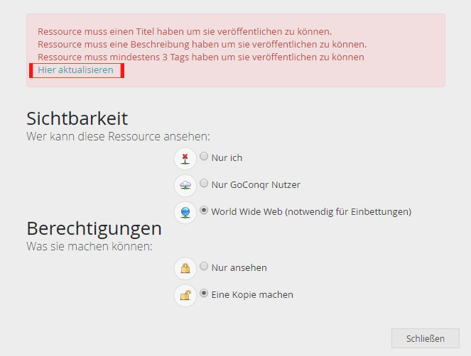 Ressourcen Veröffentlichen