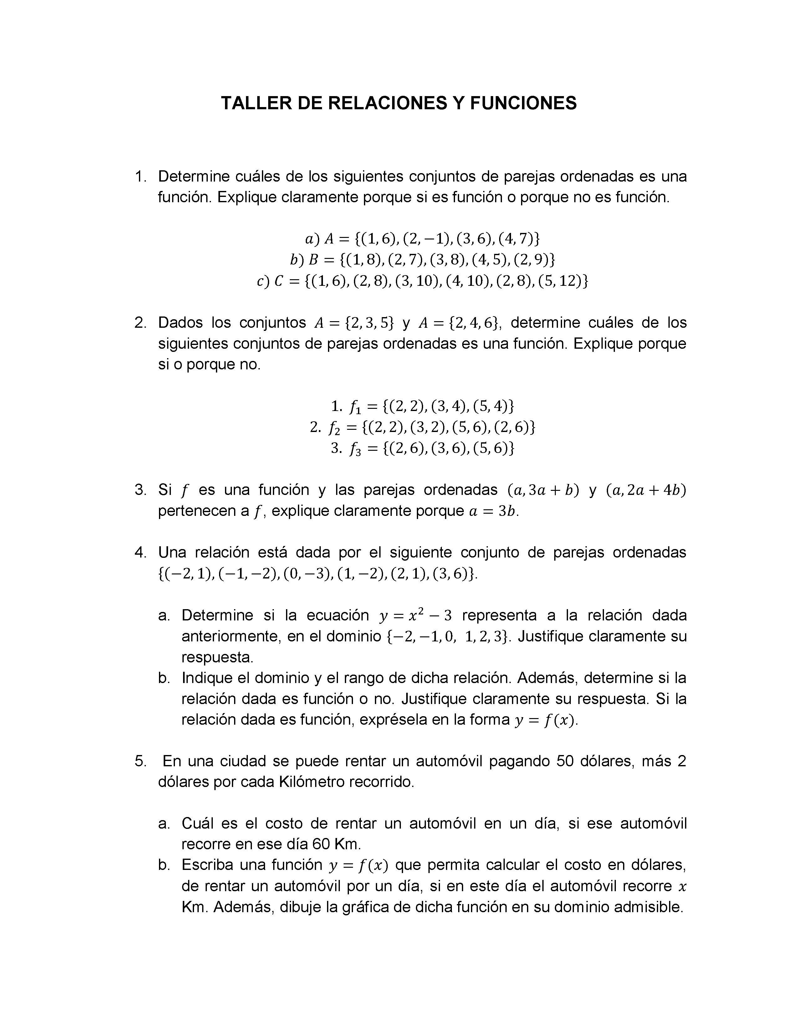 Taller de Relaciones y Funciones