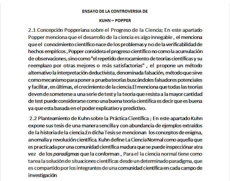 ENSALLO SOBRE KUHN Y POPPER