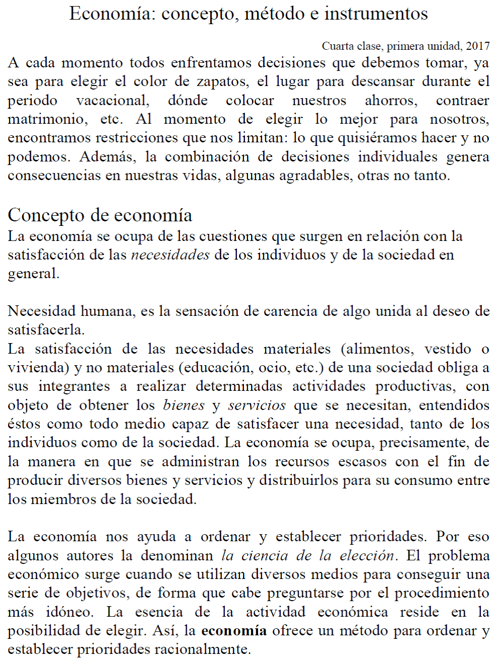 Economía: Concepto, método e instrumentos