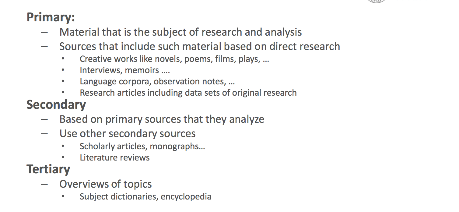 Sources Primary Secondary Tertiary