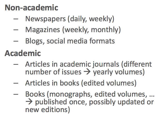 some publication types Non-academic Academic