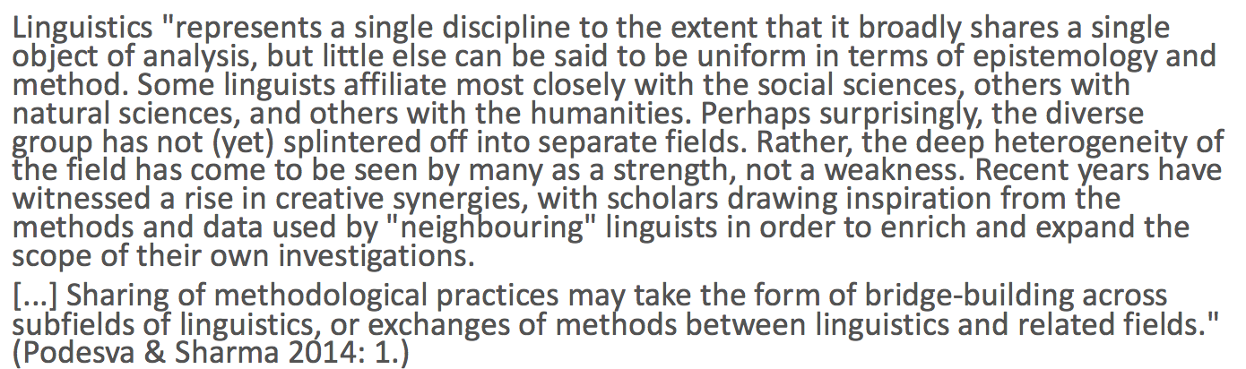 Example: Linguistics as a discipline with a varied and diverse methodology