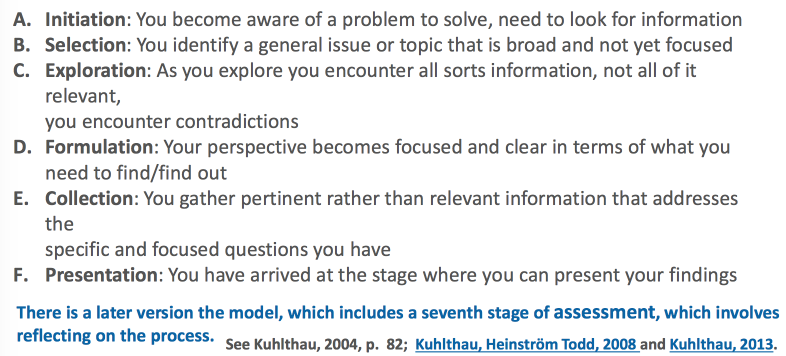 Information Seeking Model by Carol Kuhlthau (1993, 2004)