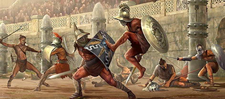 Gladiadores :Eran personas que jugaban y peleaban por su vida en el coliseo para entretener al pueblo