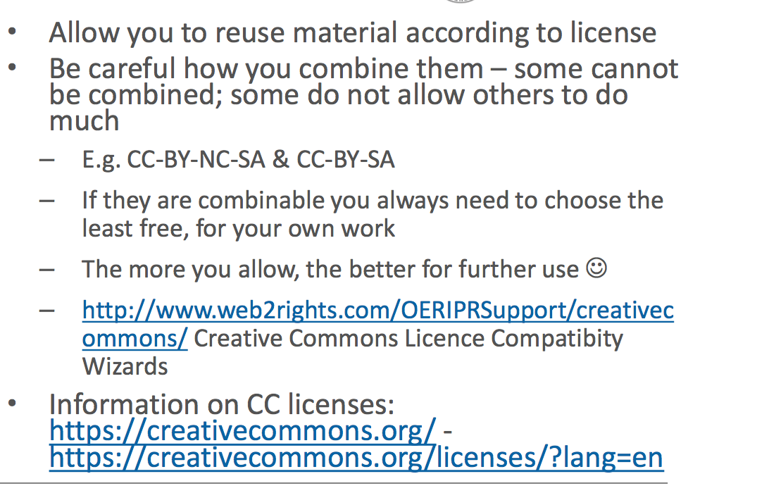 One among various possible licenses: Creative Commons licenses: