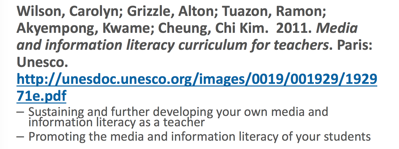 Media and Information Literacy for Teachers