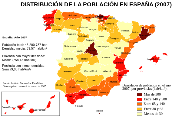 Zonas más densamente pobladas y las que menos