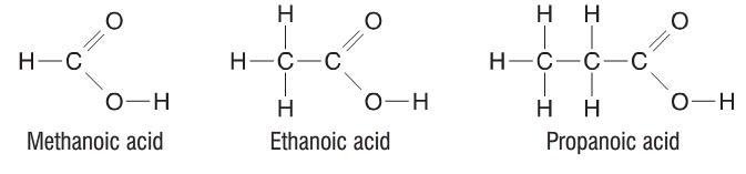 What are the first 3 carboxylic acids and their structural formula ?