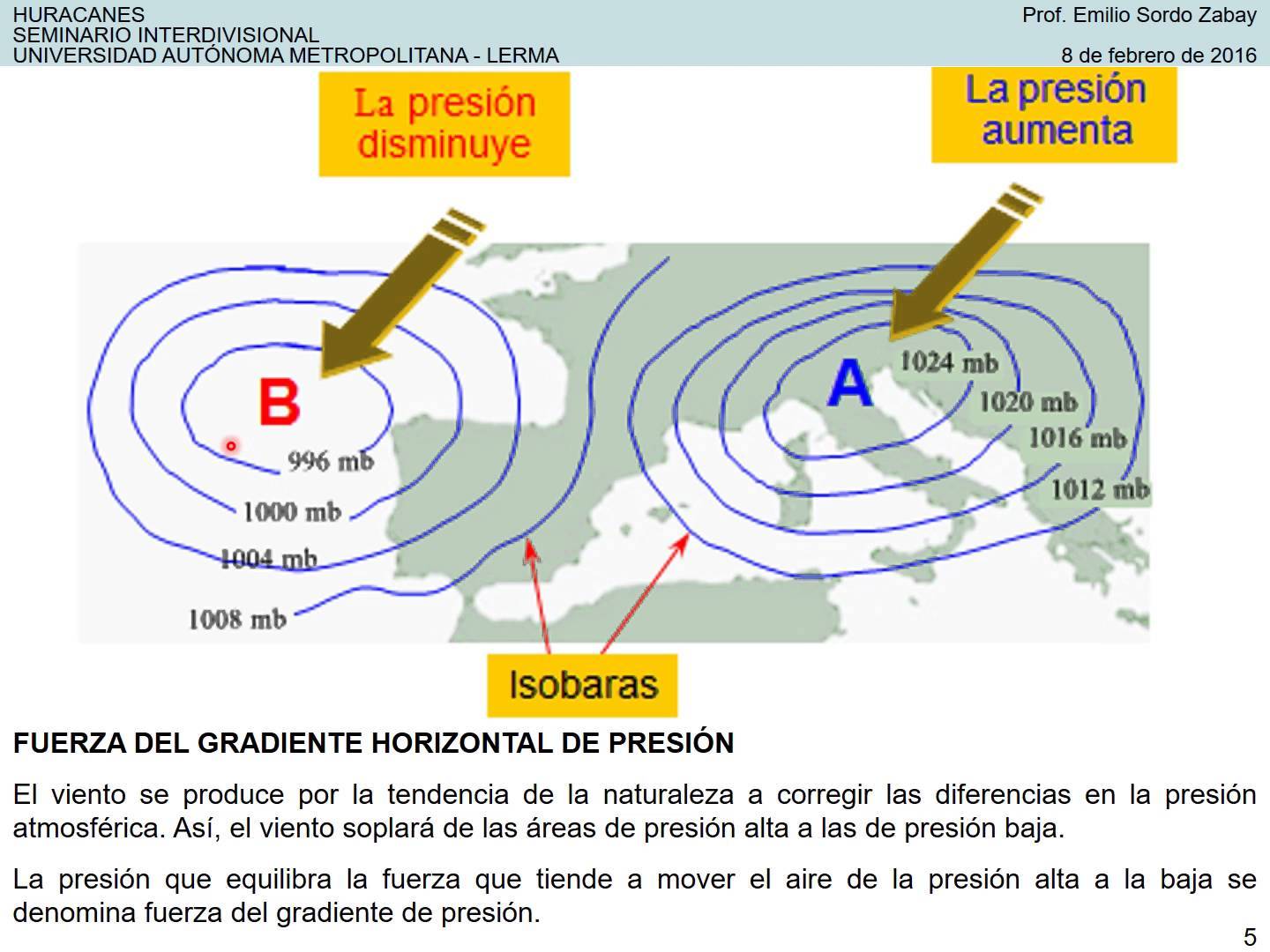 diferencia de presión atmosférica entre dos puntos. Un gradiente pronunciado significa que la diferencia es alta y las isobaras están muy...