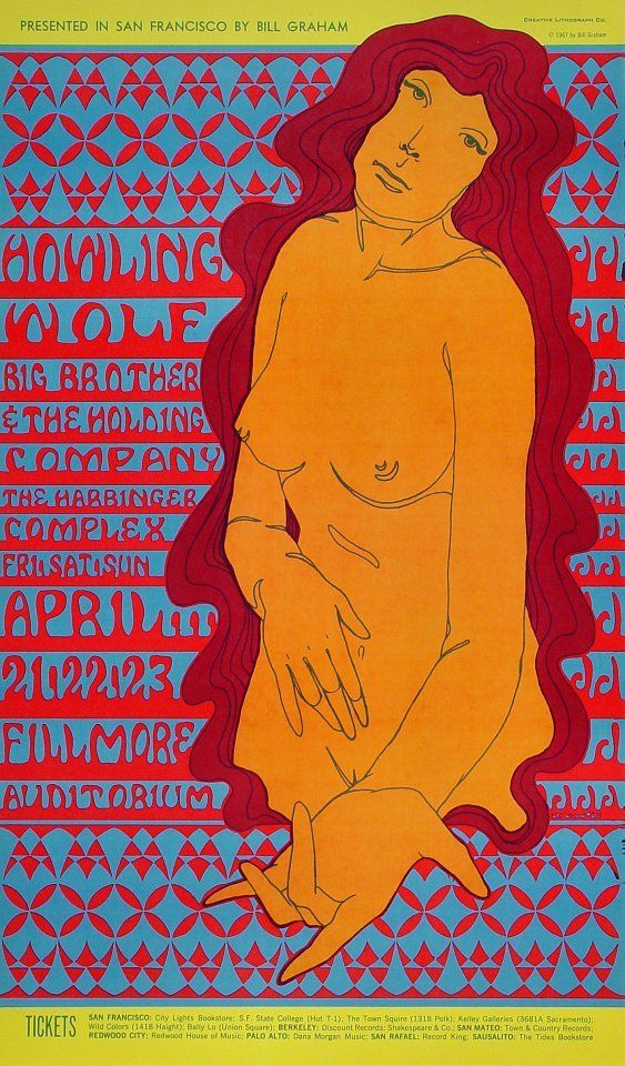 Wes Wilson, howling Wolf and Big Brother and the Holding Company, 1967, poster print