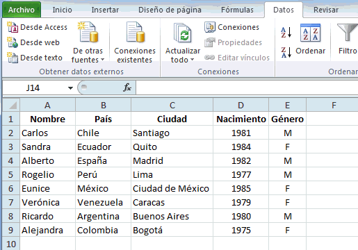 Ordenamiento en excel