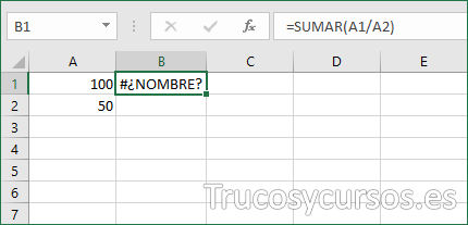 Error: #¿NOMBRE? : en Excel se produce cuando Microsoft Excel no reconoce el texto de la fórmula.