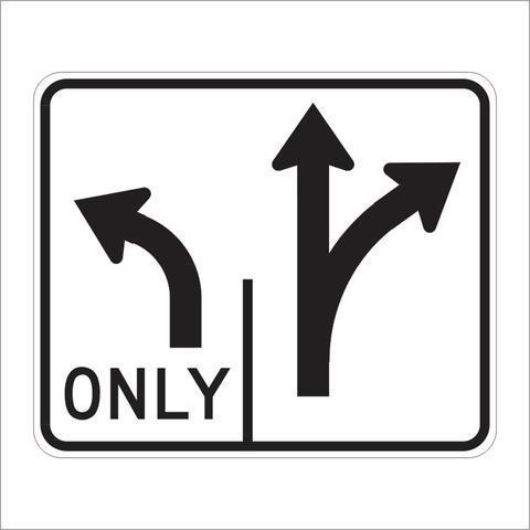 a. center lane traffic may go straight or turn left b. you can only turn right from the center lane c. the center lane mergers into 1 lan...