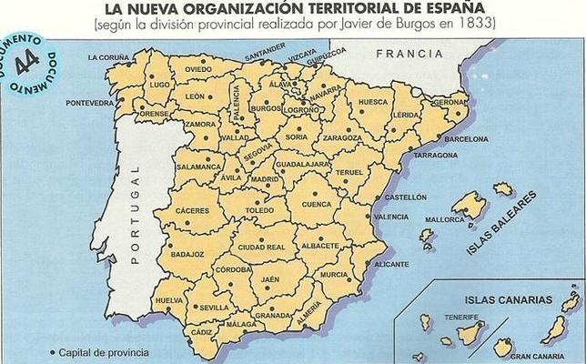 ¿Nombre del ministro que estableció la división provincial de España que es la base del centralismo y de las provincias actuales en 1833?