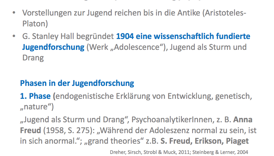Jugend(forschung) (1) Wer begründetet 1904 eine wissenschaftl. fundierte Jugendforschung? Mit welchem Werk? 1. Phase der Jugendforschung