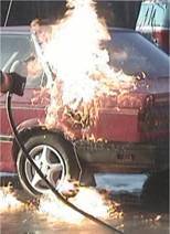 Describe the dangers of electrostatic charges when refuelling a vehicle