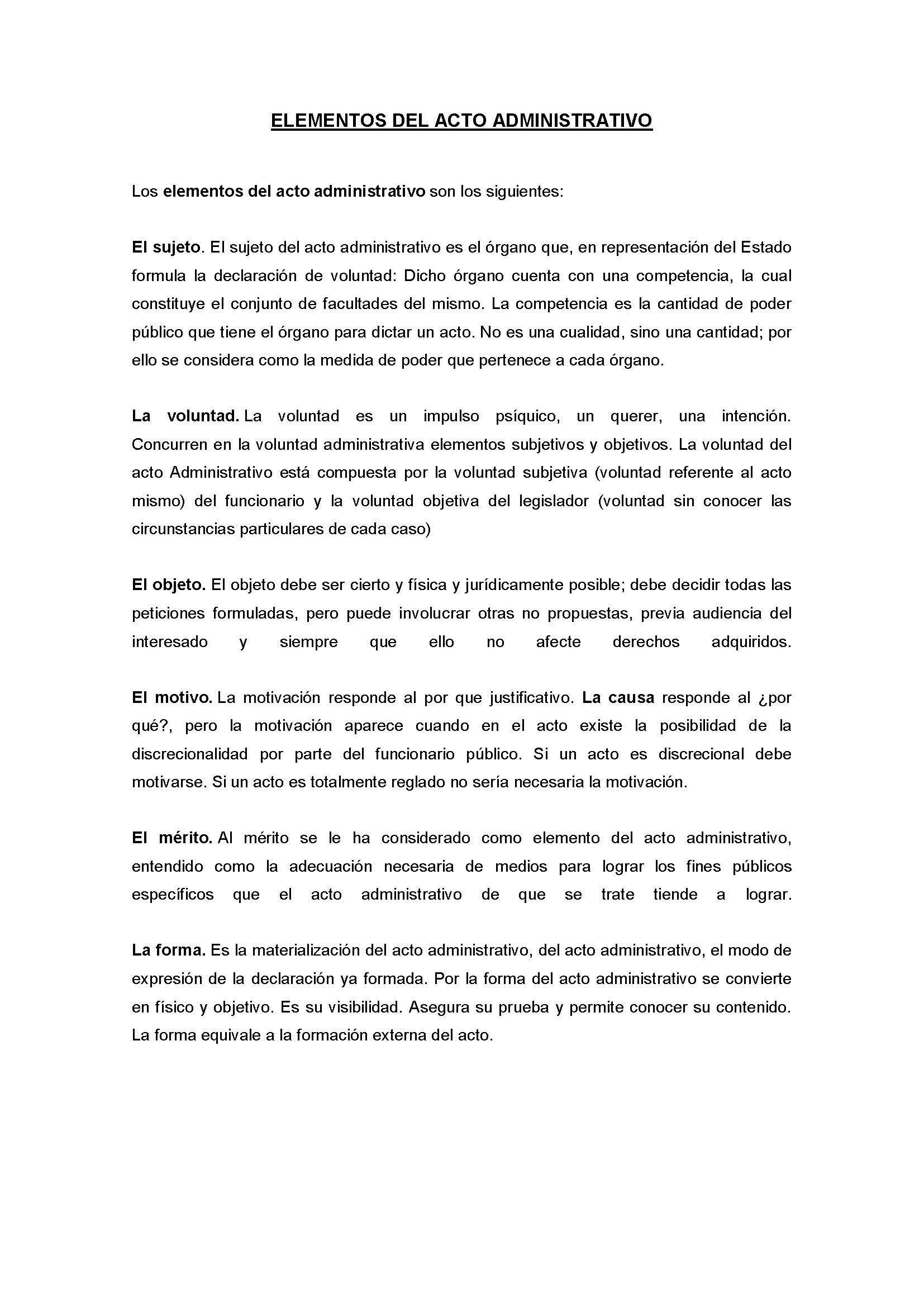 ELEMENTOS ACTO ADMINISTRATIVO