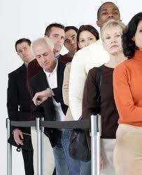 To stay in a line waiting for you turn