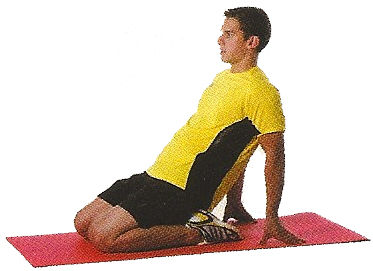 2 Estiramiento de tibial anterior, del extensor largo del dedo gordo del pie y del cuádriceps femoral. Sentados en el tronco erguido sobr...