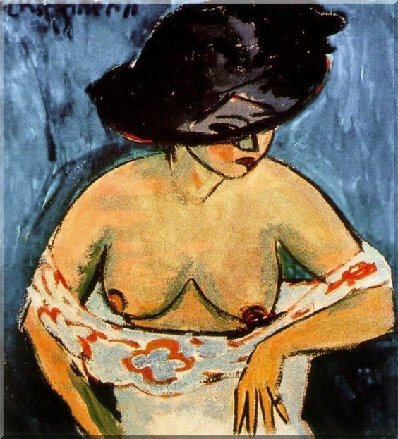 16. Ernst Ludwig Kirchner. Mujer semidesnuda con sombrero. 1911.