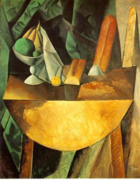 23. Pablo Ruiz Picasso. Pan y frutero sobre una mesa. 1909.