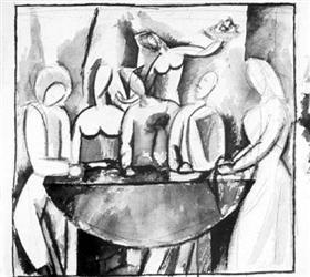 24. Pablo Ruiz Picasso. Carnaval en el Bistro. 1909.