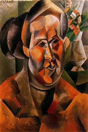 30. Pablo Ruiz Picasso. Busto de mujer con flores. 1909.