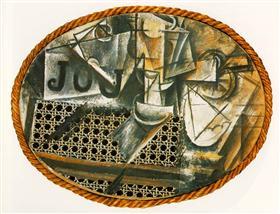 42. Pablo Ruiz Picasso. Naturaleza muerta don silla de rejilla. 1912.