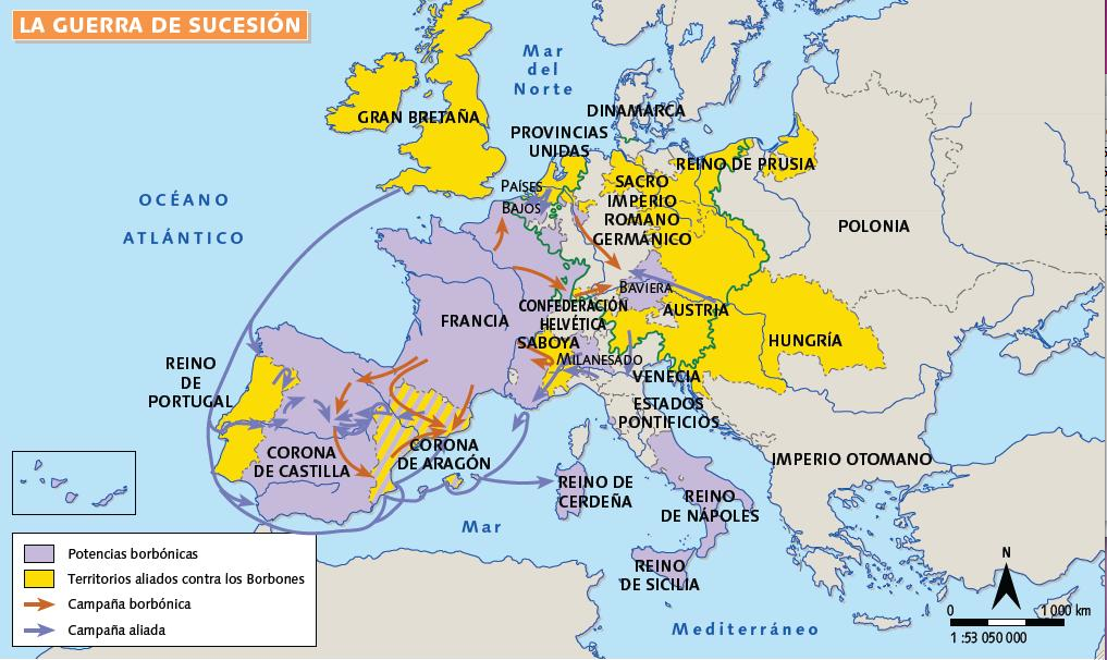 Causas, cronología y bandos de la Guerra de Sucesión.