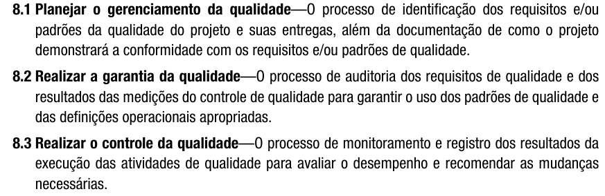 PMBOK - Capitulo 8 - GERENCIAMENTO DA QUALIDADE DO PROJETO