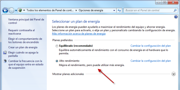 "Opciones de energía"