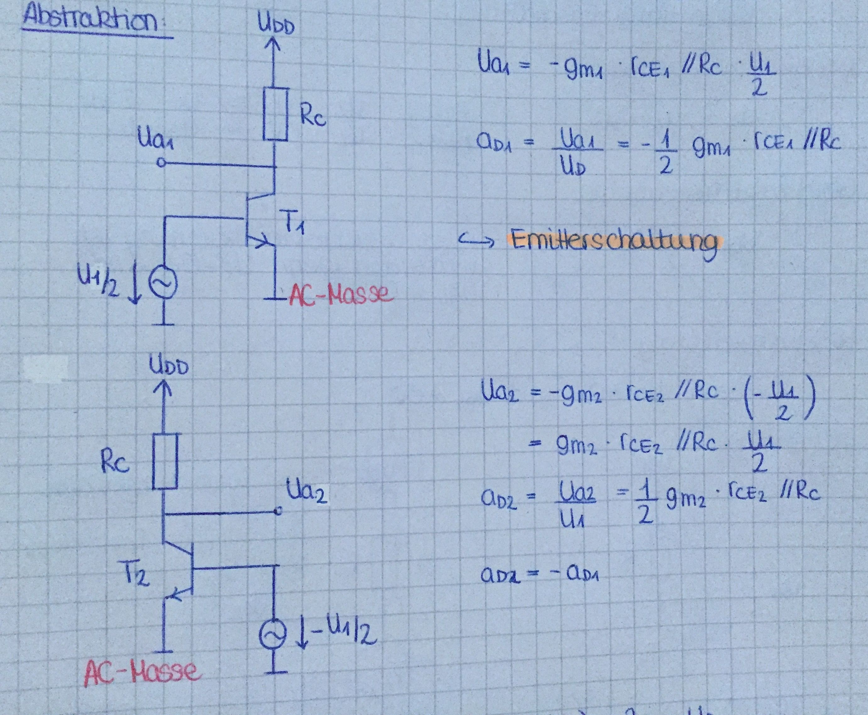 Differenzverstärker - AC Analyse Differenzantsteuerung nach Bartlett - Abstraktion