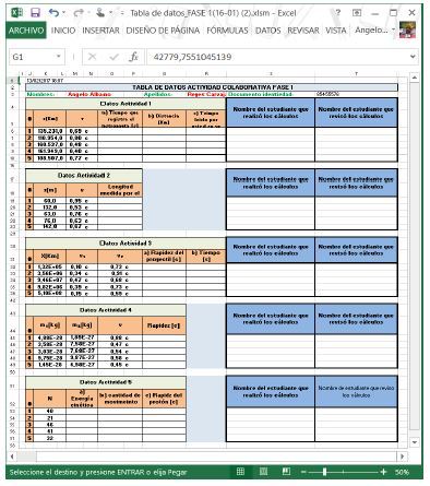 Ejemplo para generar la tabla de datos y su respectiva distribución, para cualquiera de las fases 1,2 o 3