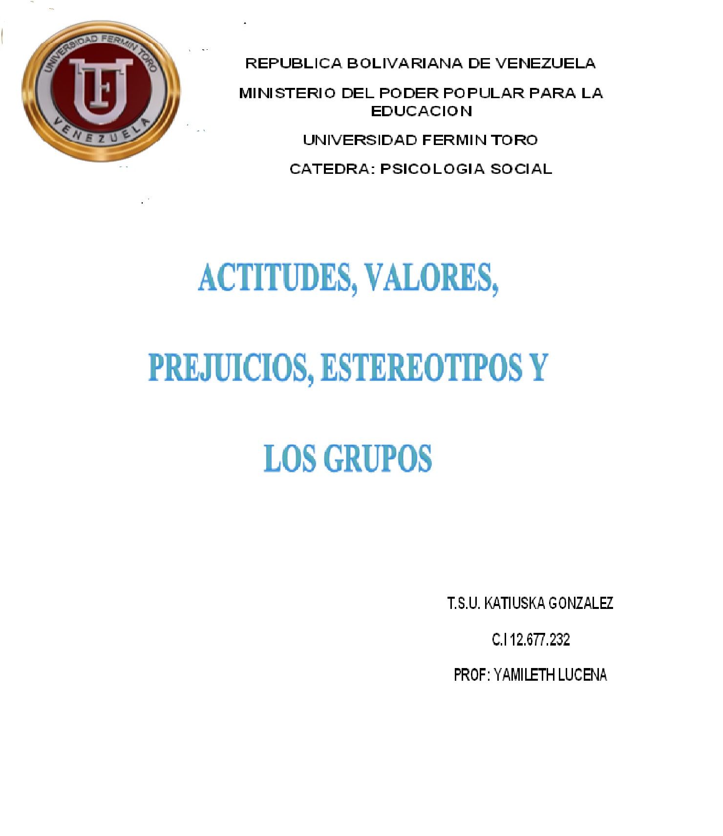 ACTITUDES, VALORES, PREJUICIOS, ESTEREOTIPOS Y LOS GRUPOS
