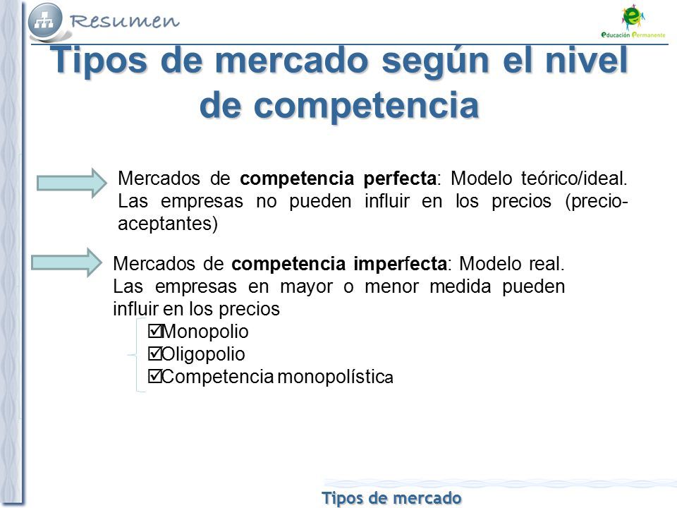 Un mercado de libre competencia es ideal cuando hay tantos agentes económicos interrelacionados que ninguno puede interferir con certeza ...
