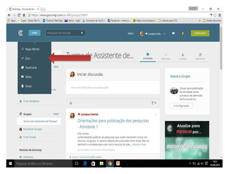 Como criar um recurso e publicá-lo no grupo