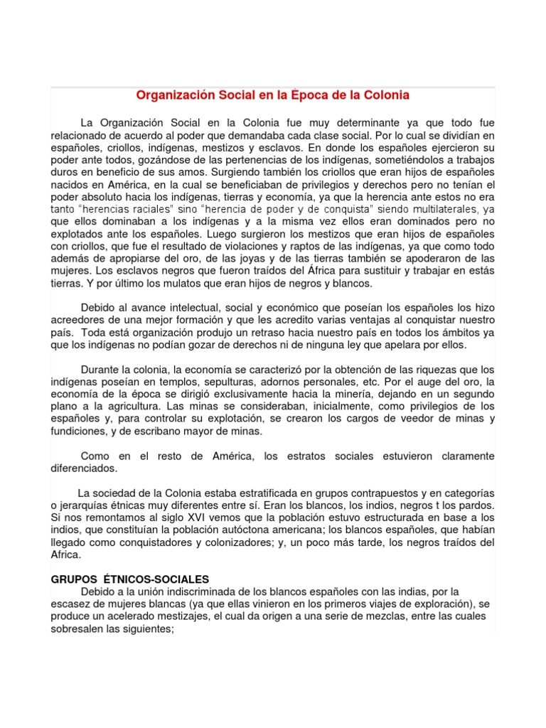 Instituciones y Elementos de la Colonizaciòn que inciden en las estructuras actuales del paiz