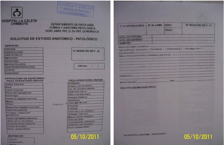 Recepción de frascos,Matriculación de pedidos, Codificación para frascos y pedidos de exámenes Histopatológicos