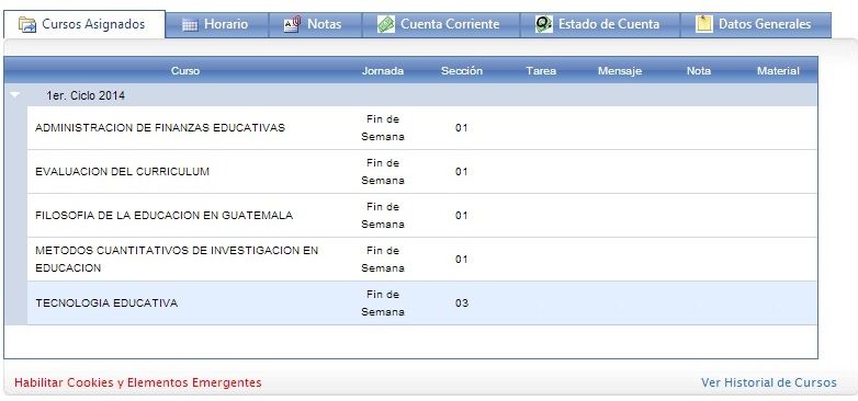 Opciones y funciones del Portal de Estudiantes URL