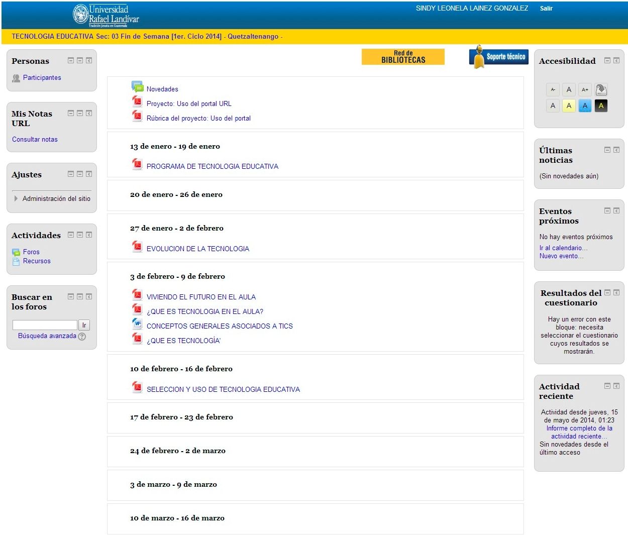 Opciones y funciones del Portal de Estudiantes URL