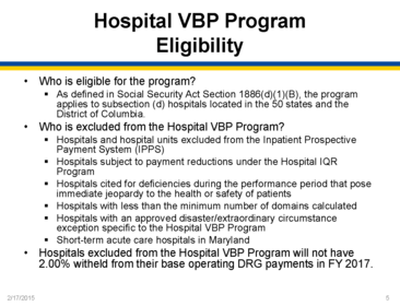 Domain II: Overview of Hospital VBP (provided by Diane Rogers)
